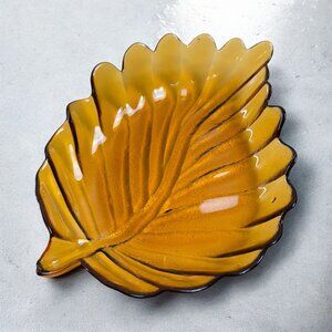 Vintage Amber Glass Maple Leaf Dish Plate, Excellent Condition, 8" Length
